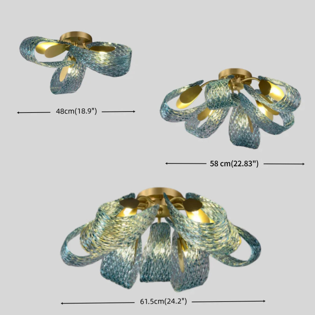 Lustre Chandelier Art Déco Verre Paon Bleu | LED G9 3 Lumières | Série Éclipse