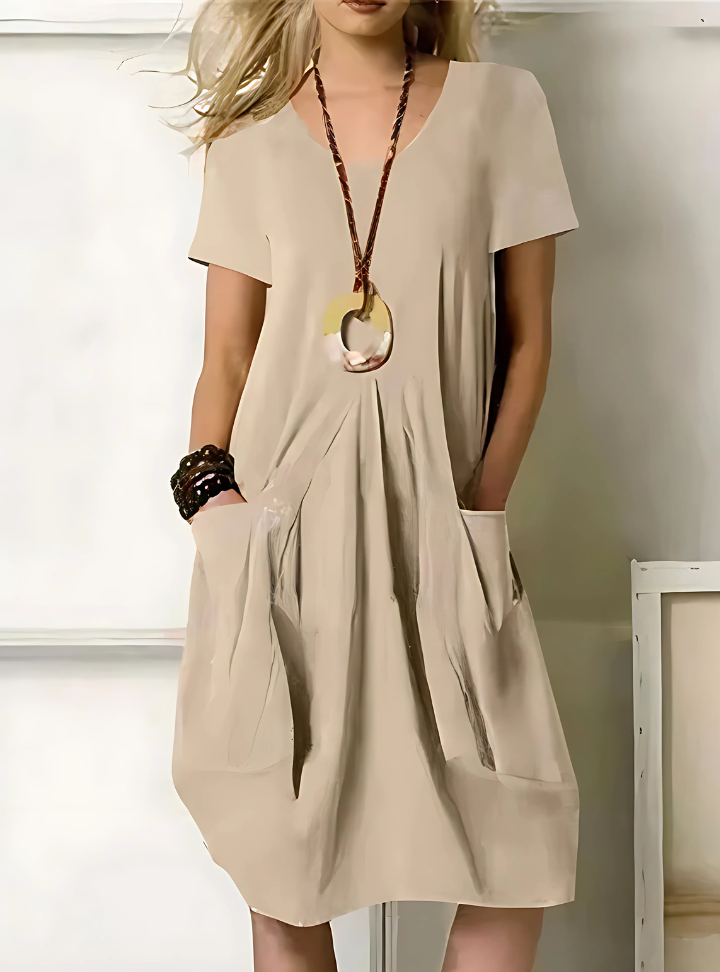 Robe Élégante Polyester | Confort Quotidien & Poches Pratiques | Ligne Couture