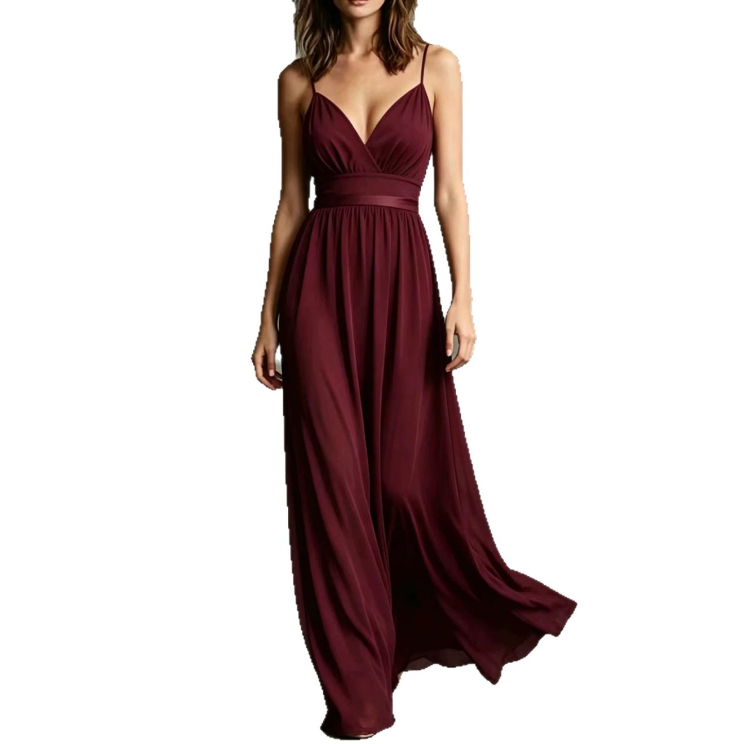 Robe Élégante Sans Manches Polyester | Taille Cintrée Ourlet Évasé | Ligne Chic