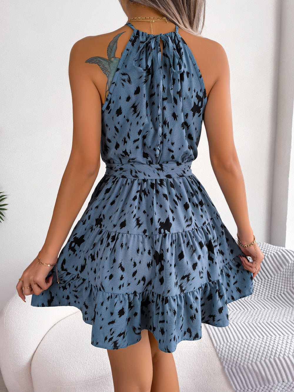 Robe d'Été Léopard Chiffon | Volants Col Montant | Étoile Safari