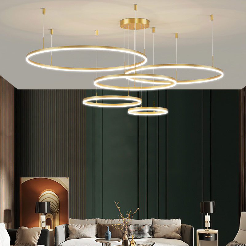 Suspension Anneau Moderne Métal Noir Doré | À Gradation | Câble Ajustable