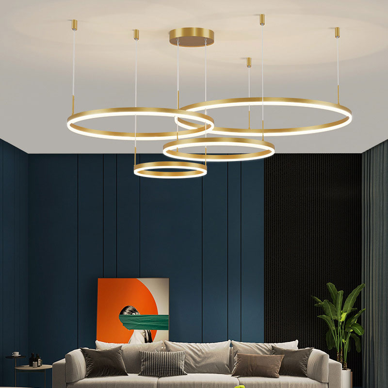 Suspension Anneau Moderne Métal Noir Doré | À Gradation | Câble Ajustable