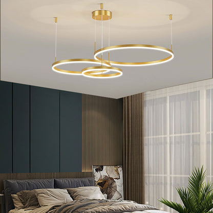 Suspension Anneau Moderne Métal Noir Doré | À Gradation | Câble Ajustable