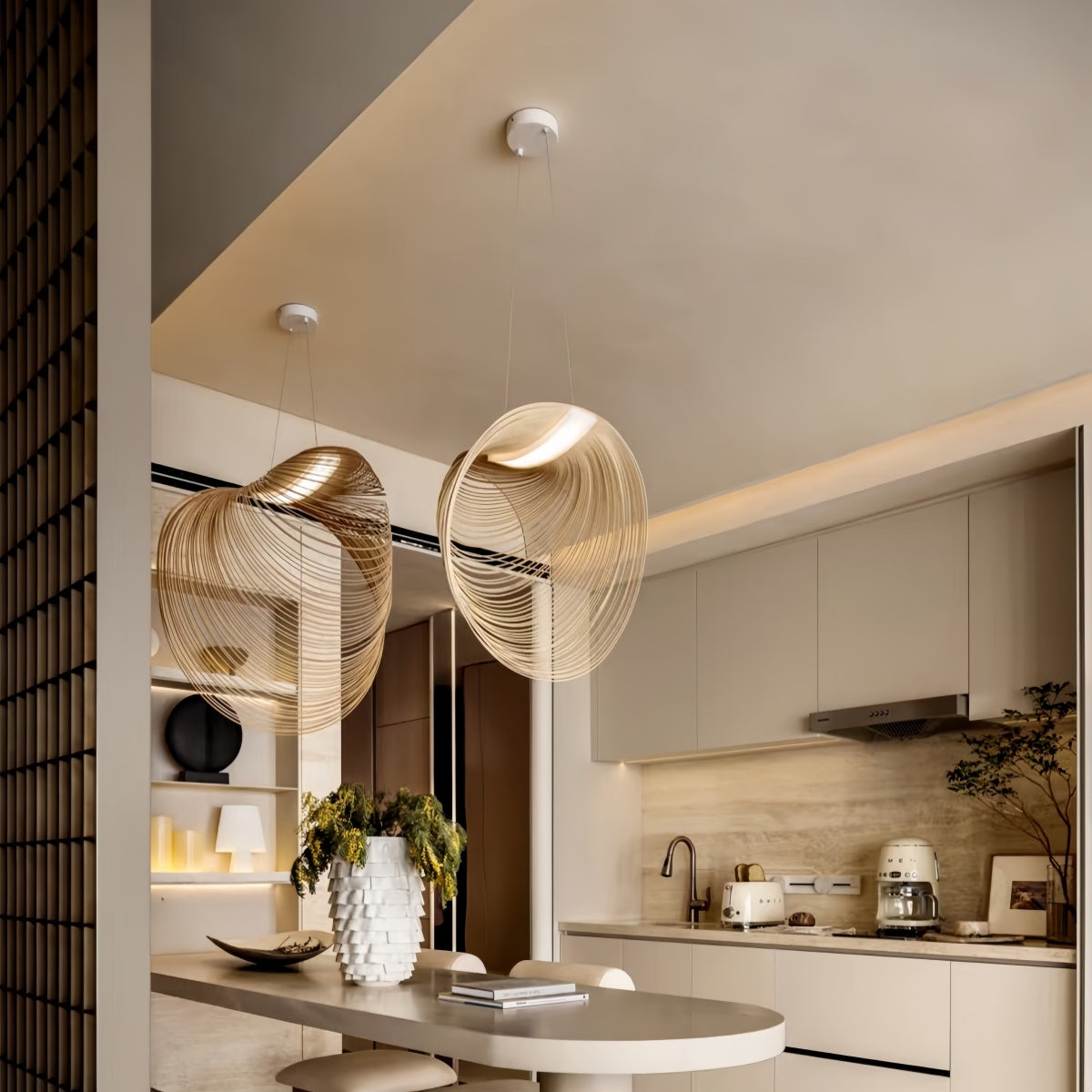Lustre Suspension Bois ArtDéco | LED Intégré, Cordons Réglables | Série Atelier