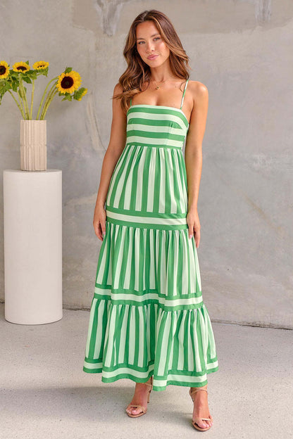 Robe Longue Imprimée Rayée | Poches Dos Nu | Ligne Soleil