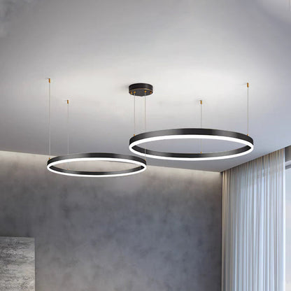 Suspension Anneau Moderne Métal Noir Doré | À Gradation | Câble Ajustable