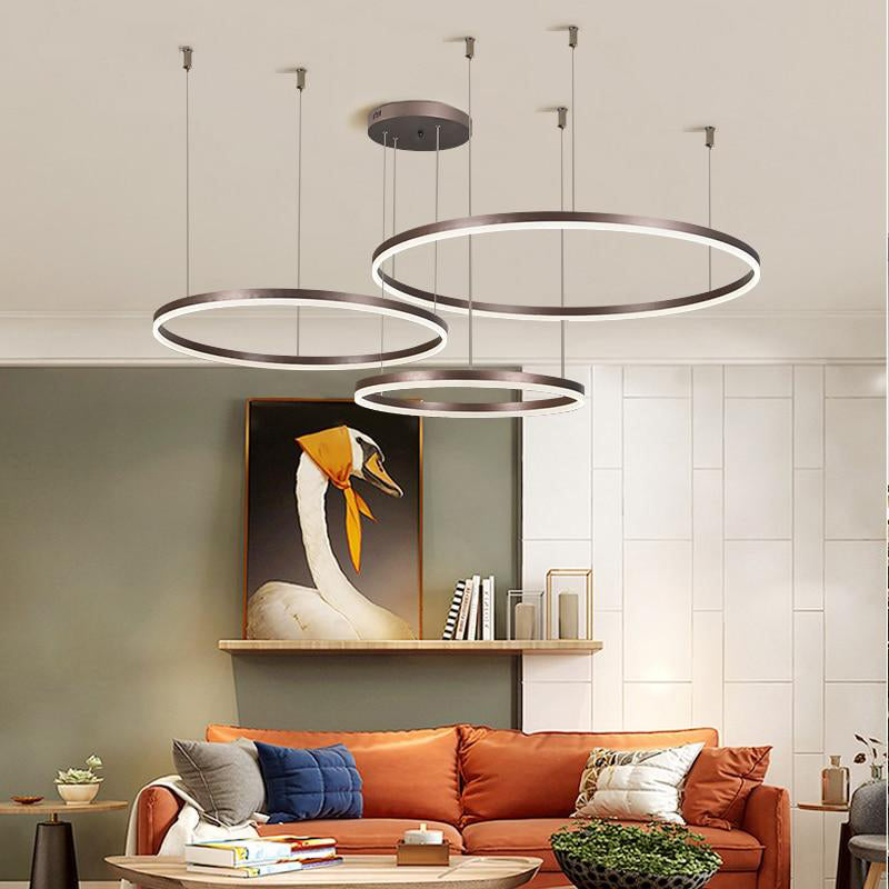 Suspension Anneau Moderne Métal Noir Doré | À Gradation | Câble Ajustable