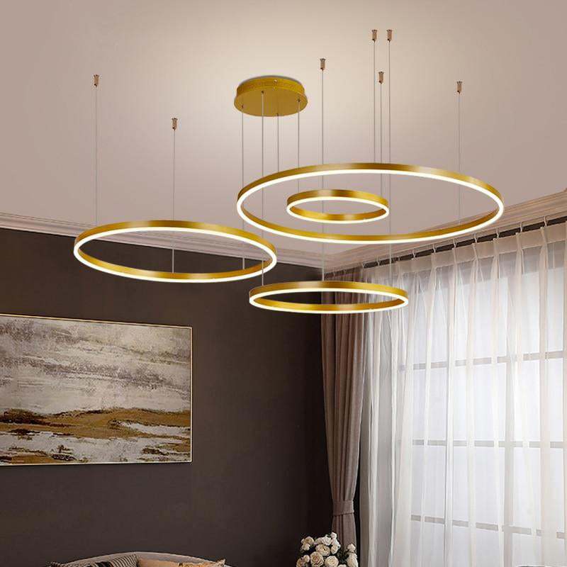 Suspension Anneau Moderne Métal Noir Doré | À Gradation | Câble Ajustable