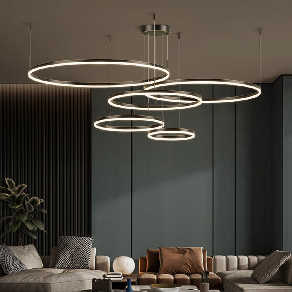 Suspension Anneau Moderne Métal Noir Doré | À Gradation | Câble Ajustable