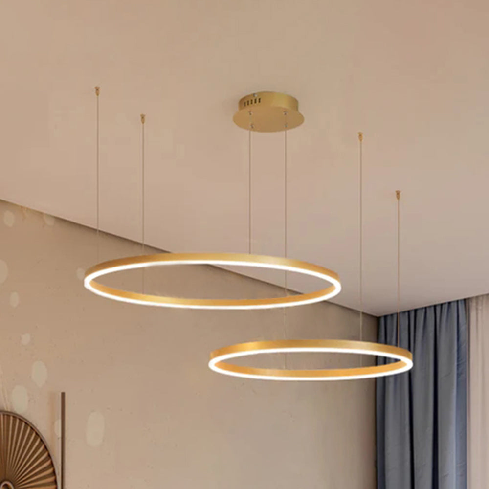 Suspension Anneau Moderne Métal Noir Doré | À Gradation | Câble Ajustable
