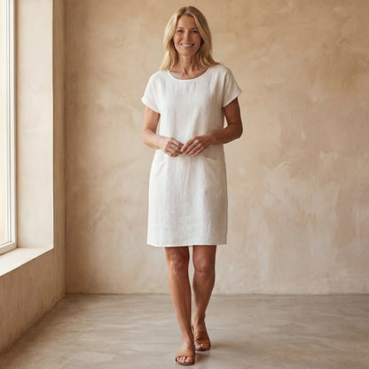 Robe Bohème | Coton | Manches Courtes Poches Avant | Série Bohème Moderne