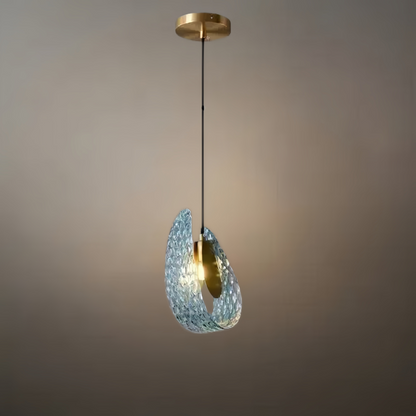 Lustre Chandelier Art Déco Verre Paon Bleu | LED G9 3 Lumières | Série Éclipse