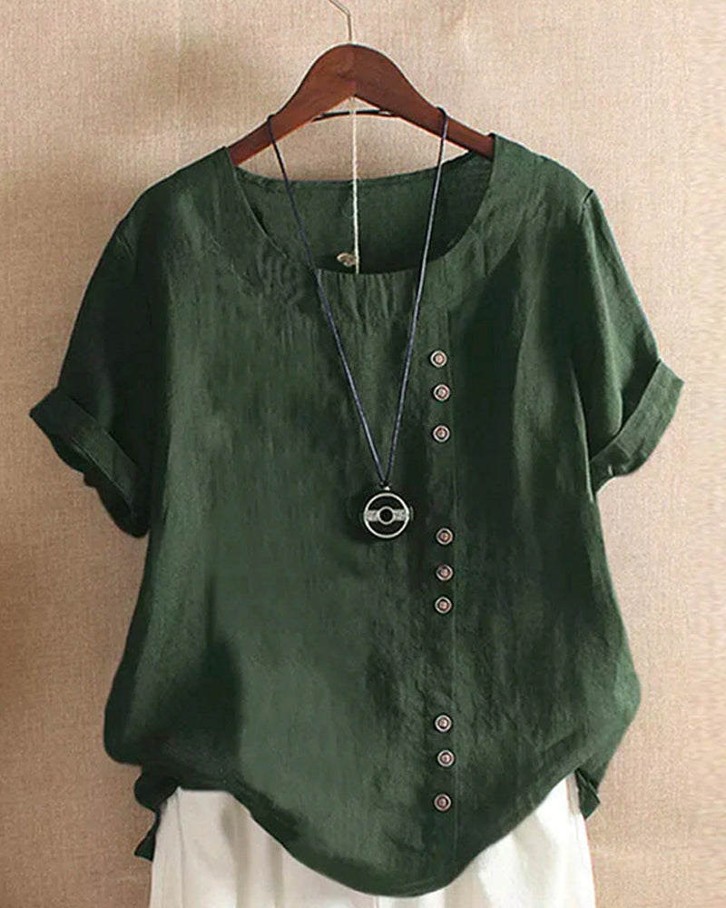 Blouse Lin Léger Ample | Boutons décoratifs Manches retroussées | SérieLumière