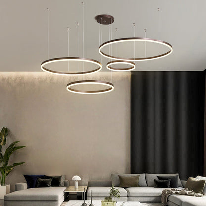 Suspension Anneau Moderne Métal Noir Doré | À Gradation | Câble Ajustable