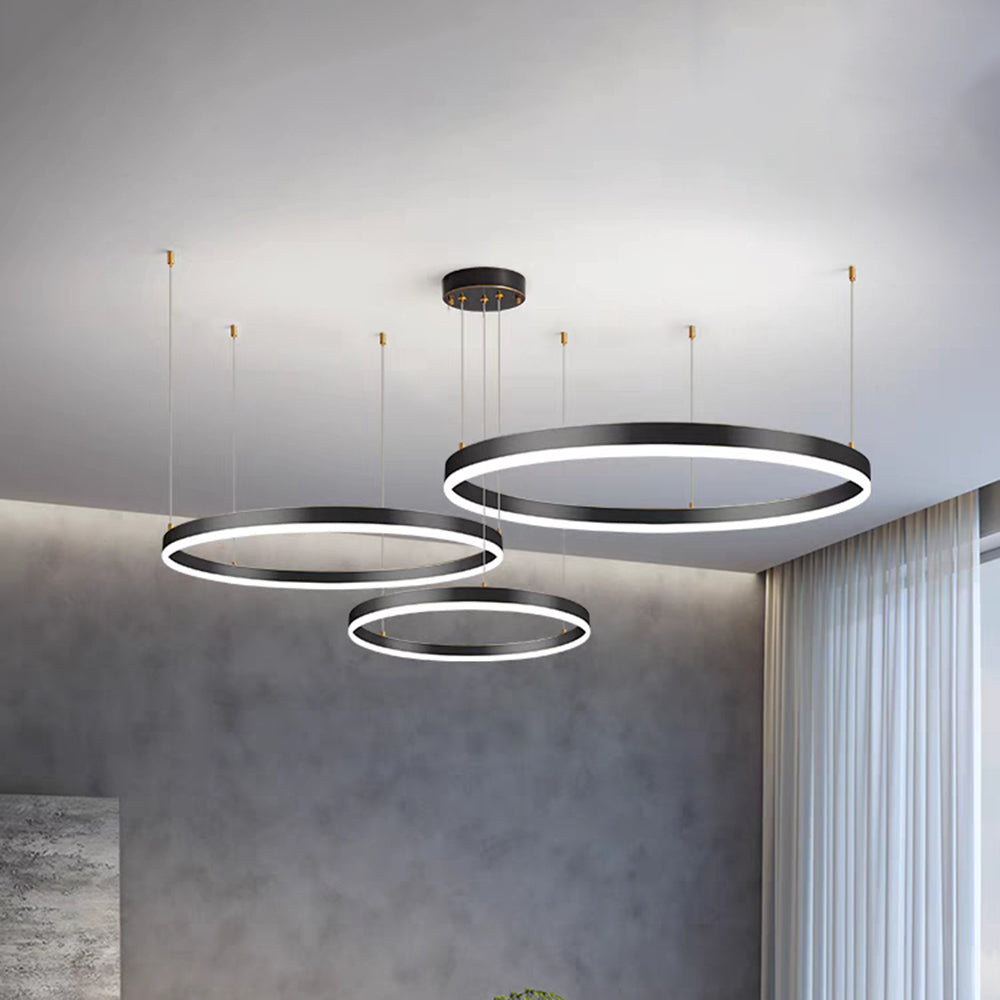 Suspension Anneau Moderne Métal Noir Doré | À Gradation | Câble Ajustable