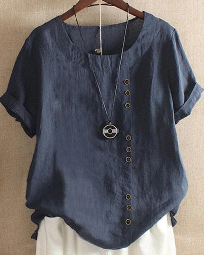 Blouse Lin Léger Ample | Boutons décoratifs Manches retroussées | SérieLumière