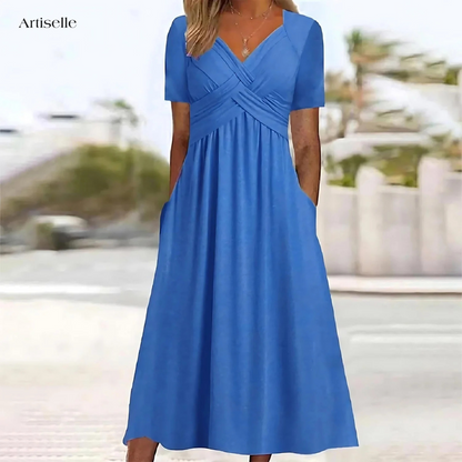 Robe Midi Élégante | Couverture du ventre intégrée, Tissu léger