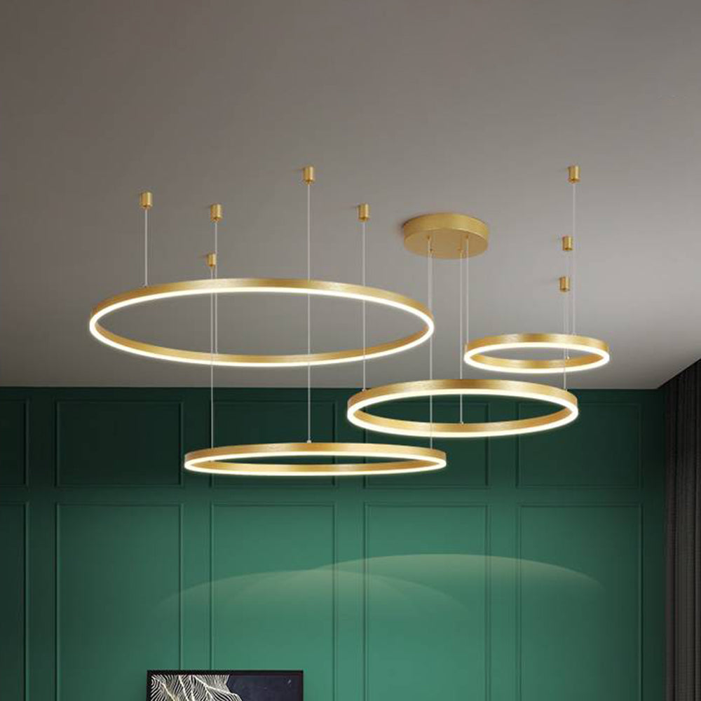 Suspension Anneau Moderne Métal Noir Doré | À Gradation | Câble Ajustable