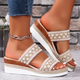 Sandales Wedge Toile et Jute | Larges Bandes Doublure PU | Zenith