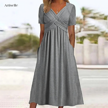 Robe Midi Élégante | Couverture du ventre intégrée, Tissu léger