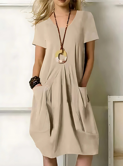 Robe Élégante Polyester | Confort Quotidien & Poches Pratiques | Ligne Couture