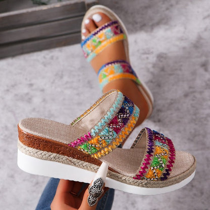 Sandales Wedge Toile et Jute | Larges Bandes Doublure PU | Zenith