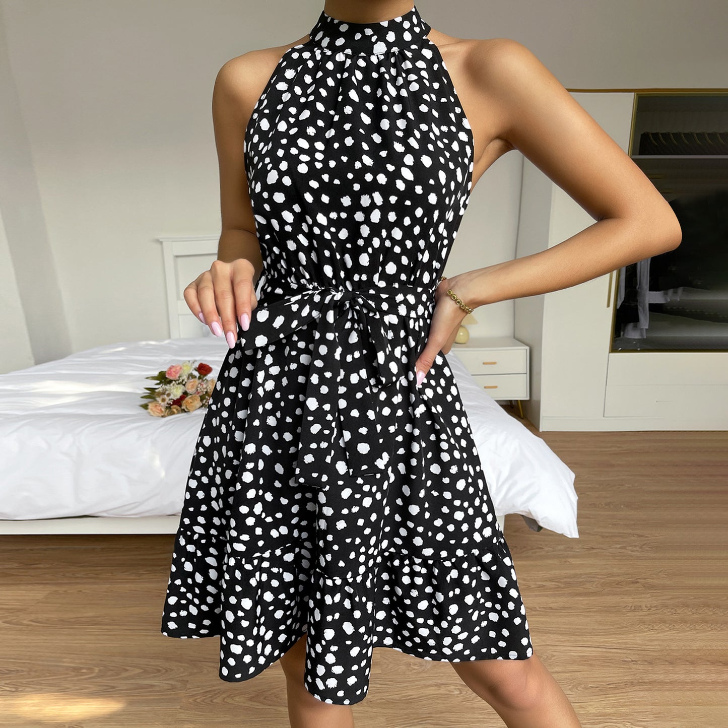Robe Halter Imprimé Floral | Col Roulé, Confort | Série Éclat