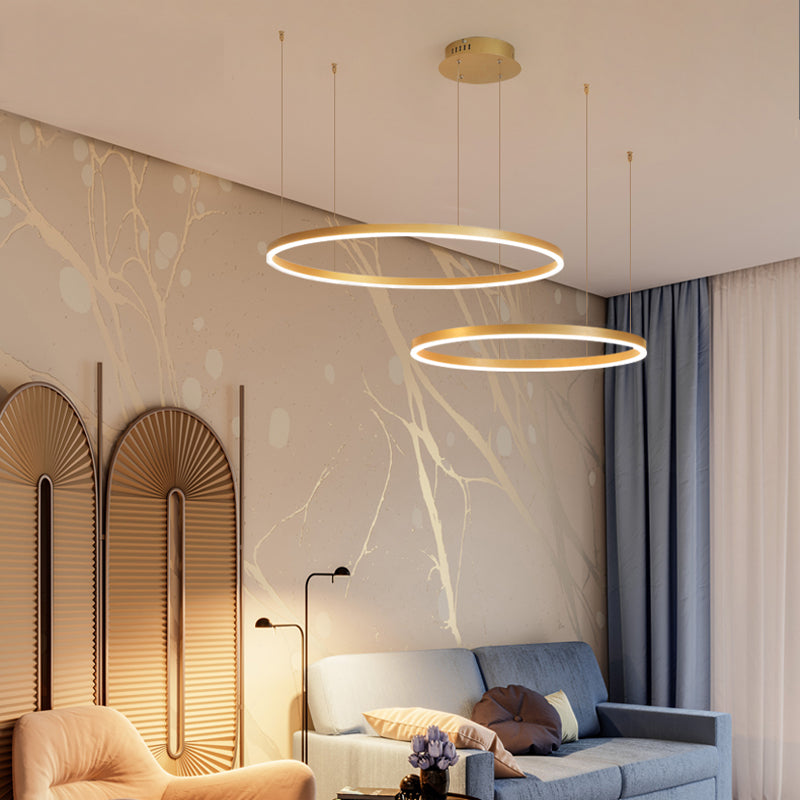 Suspension Anneau Moderne Métal Noir Doré | À Gradation | Câble Ajustable