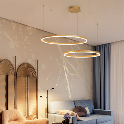 Suspension Anneau Moderne Métal Noir Doré | À Gradation | Câble Ajustable