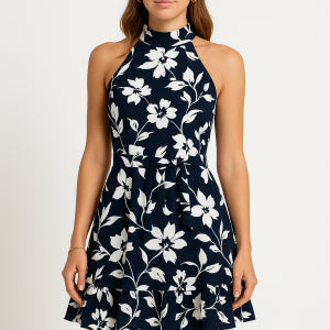 Robe Halter Imprimé Floral | Col Roulé, Confort | Série Éclat