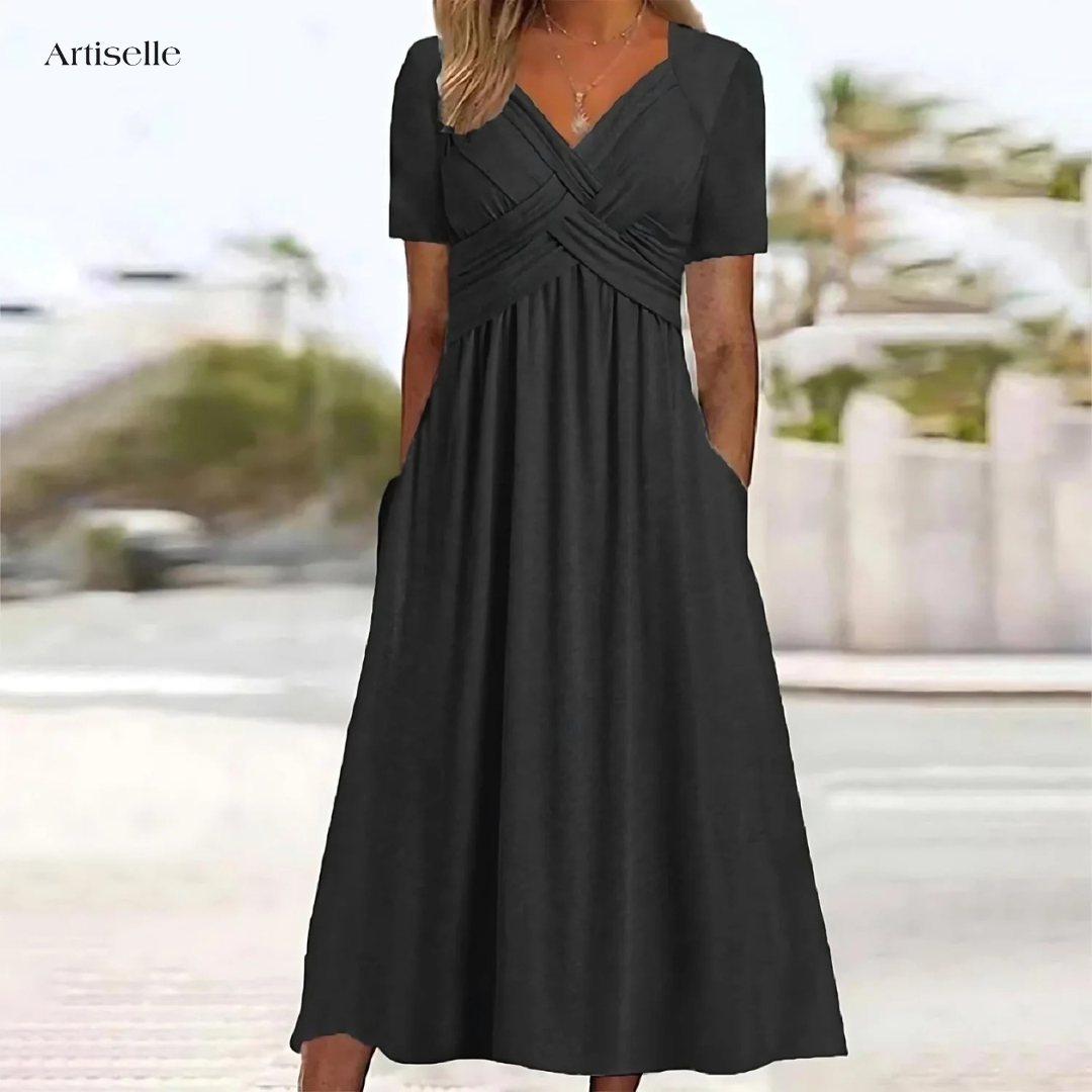 Robe Midi Élégante | Couverture du ventre intégrée, Tissu léger