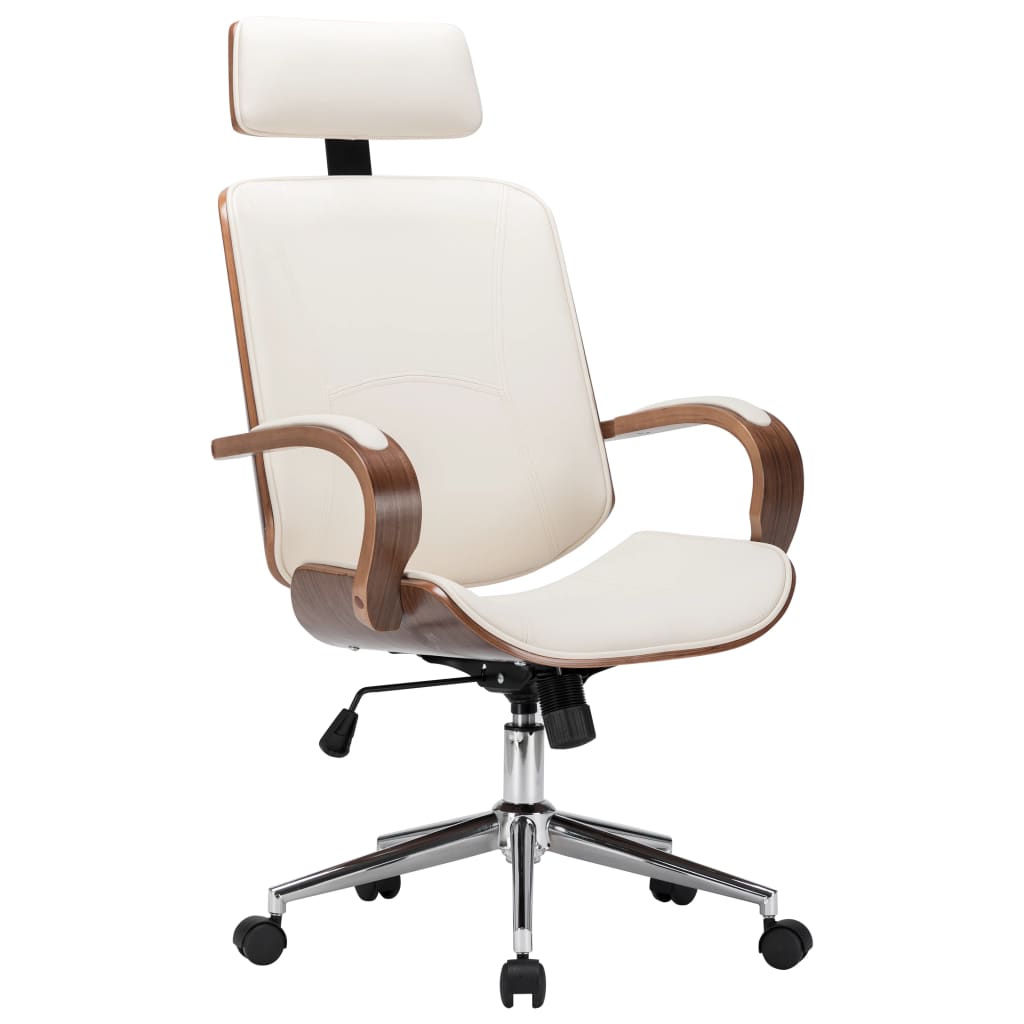 Chaise de Bureau Ergonomique en Similicuir Crème avec Dossier Soutien Lombaire | Design Contemporain pour Confort Optimal 1