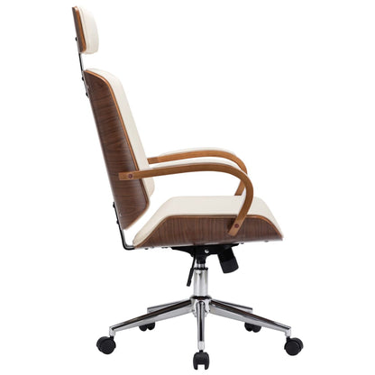 Chaise de Bureau Ergonomique en Similicuir Crème avec Dossier Soutien Lombaire | Design Contemporain pour Confort Optimal 3