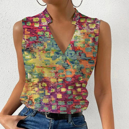 Imprimé Sans Manches T-shirt Lin de Bambou | Léger Respirant | Ligne Urbaine