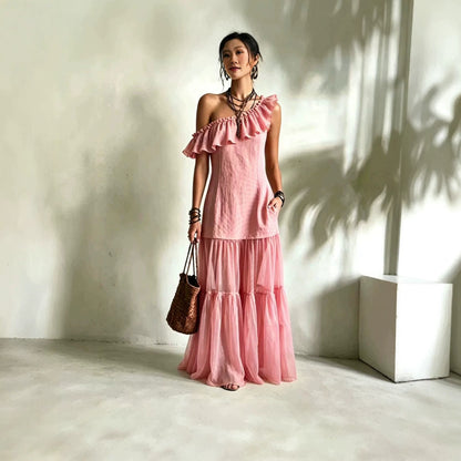 Robe Sans Manches | Volants Délicats Couleurs Variées | Série Éclat