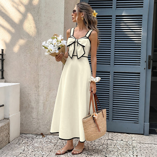 Robe à bretelles colorblock Vintage Polyester | Sans Manches Évasée