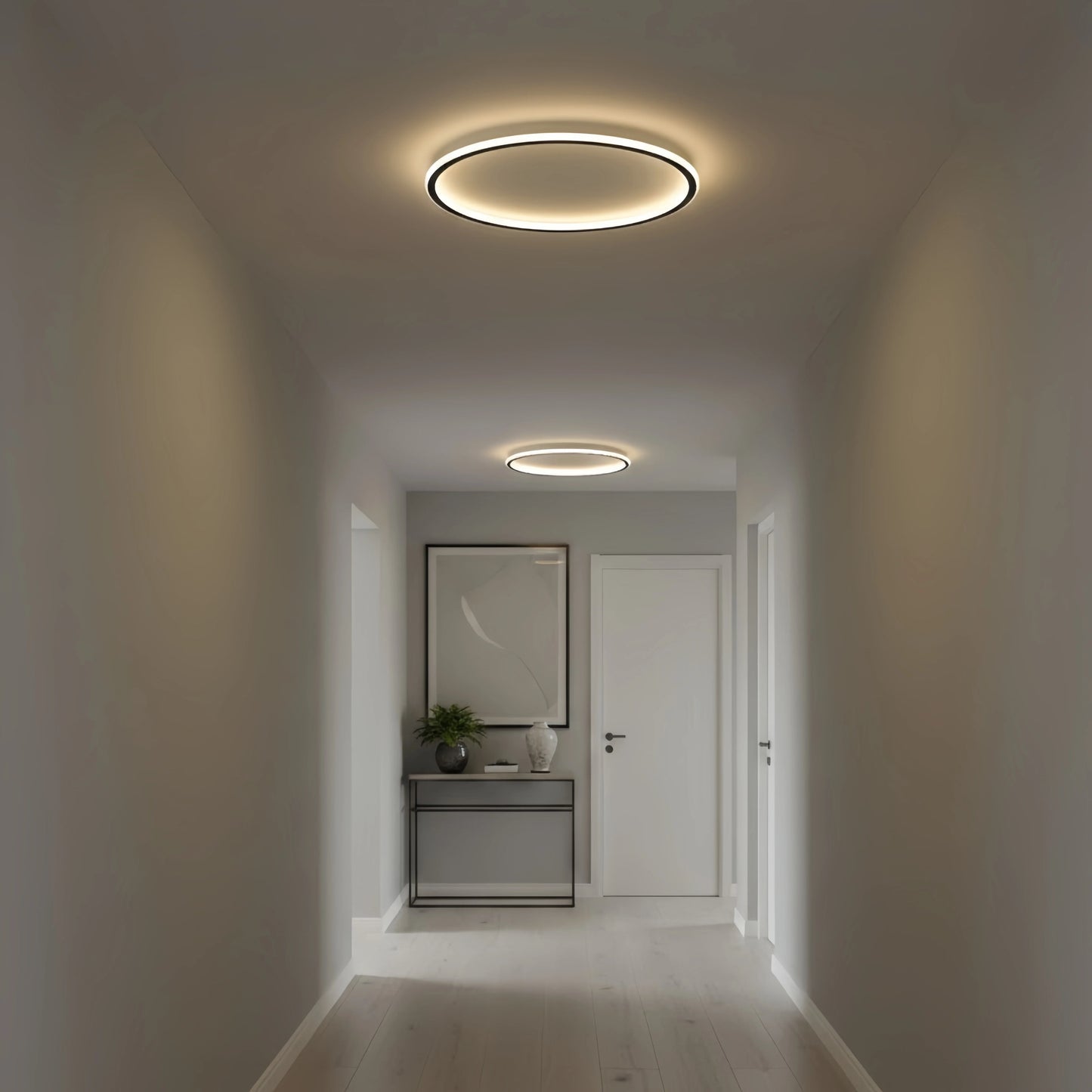 Applique Plafond Ronde Moderne Métal Noir et Blanc | 3 Temp. | Télécommande