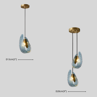 Lustre Chandelier Art Déco Verre Paon Bleu | LED G9 3 Lumières | Série Éclipse