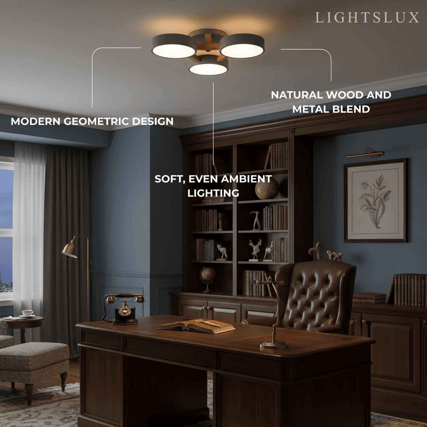 Lampe Plafond Ronde Métal | LED SMD Intégrée & Trois Têtes | Série Éclipse