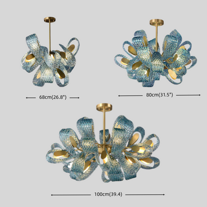 Lustre Chandelier Art Déco Verre Paon Bleu | LED G9 3 Lumières | Série Éclipse