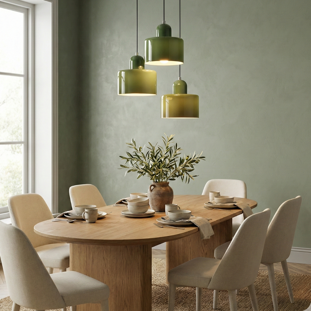 Bauhaus Suspension Verre Coloré | Hauteur Ajustable LED | Série Aurora