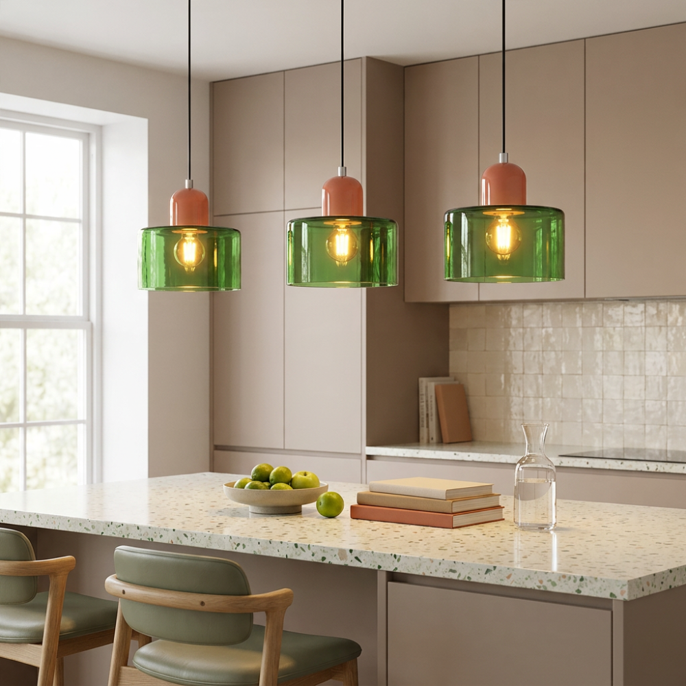 Bauhaus Suspension Verre Coloré | Hauteur Ajustable LED | Série Aurora