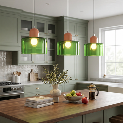 Bauhaus Suspension Verre Coloré | Hauteur Ajustable LED | Série Aurora