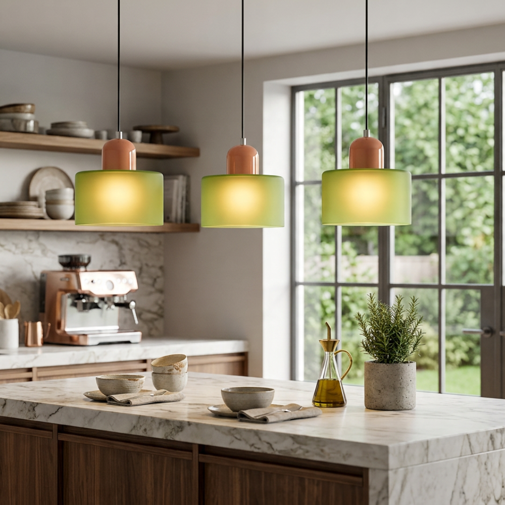 Bauhaus Suspension Verre Coloré | Hauteur Ajustable LED | Série Aurora