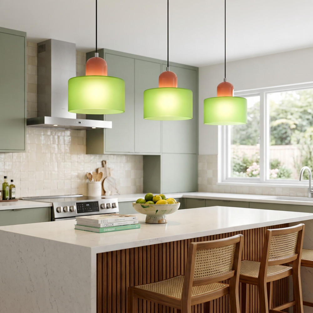 Bauhaus Suspension Verre Coloré | Hauteur Ajustable LED | Série Aurora