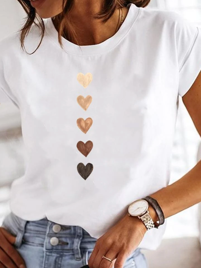 Imprimé T Shirt Coton Jersey | Col Rond, Manches Courtes | Série Minimaliste