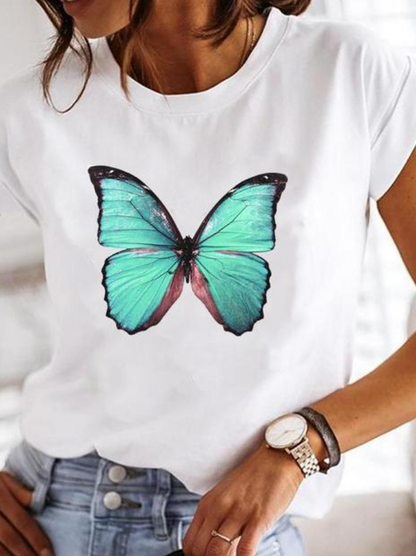 Imprimé T Shirt Coton Jersey | Col Rond, Manches Courtes | Série Minimaliste