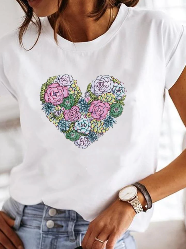 Imprimé T Shirt Coton Jersey | Col Rond, Manches Courtes | Série Minimaliste