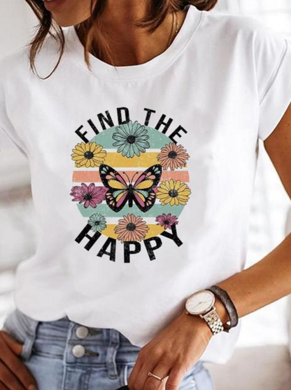 Imprimé T Shirt Coton Jersey | Col Rond, Manches Courtes | Série Minimaliste
