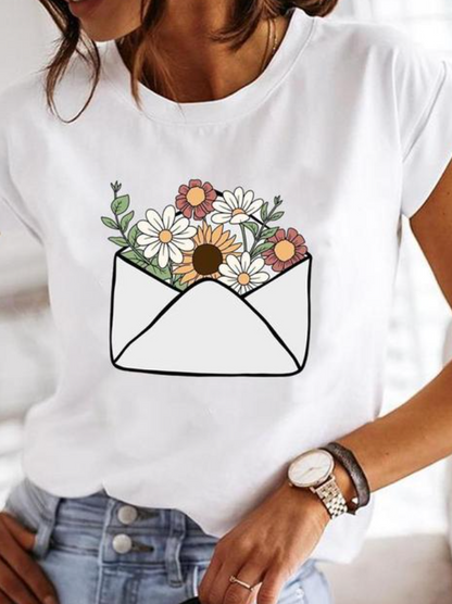 Imprimé T Shirt Coton Jersey | Col Rond, Manches Courtes | Série Minimaliste